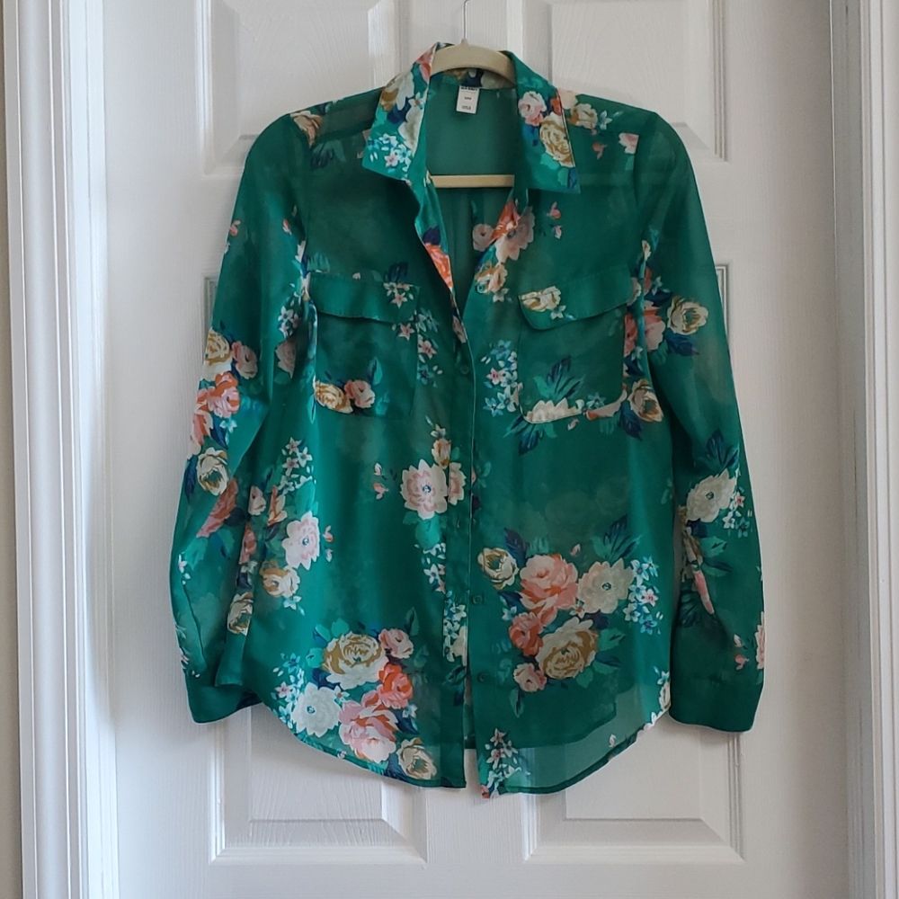 Old Navy Hunter Green Floral Button-down • SZ SP